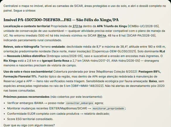 Resposta real do RegionScan com a fonte oficial citada ao lado de cada afirmação
